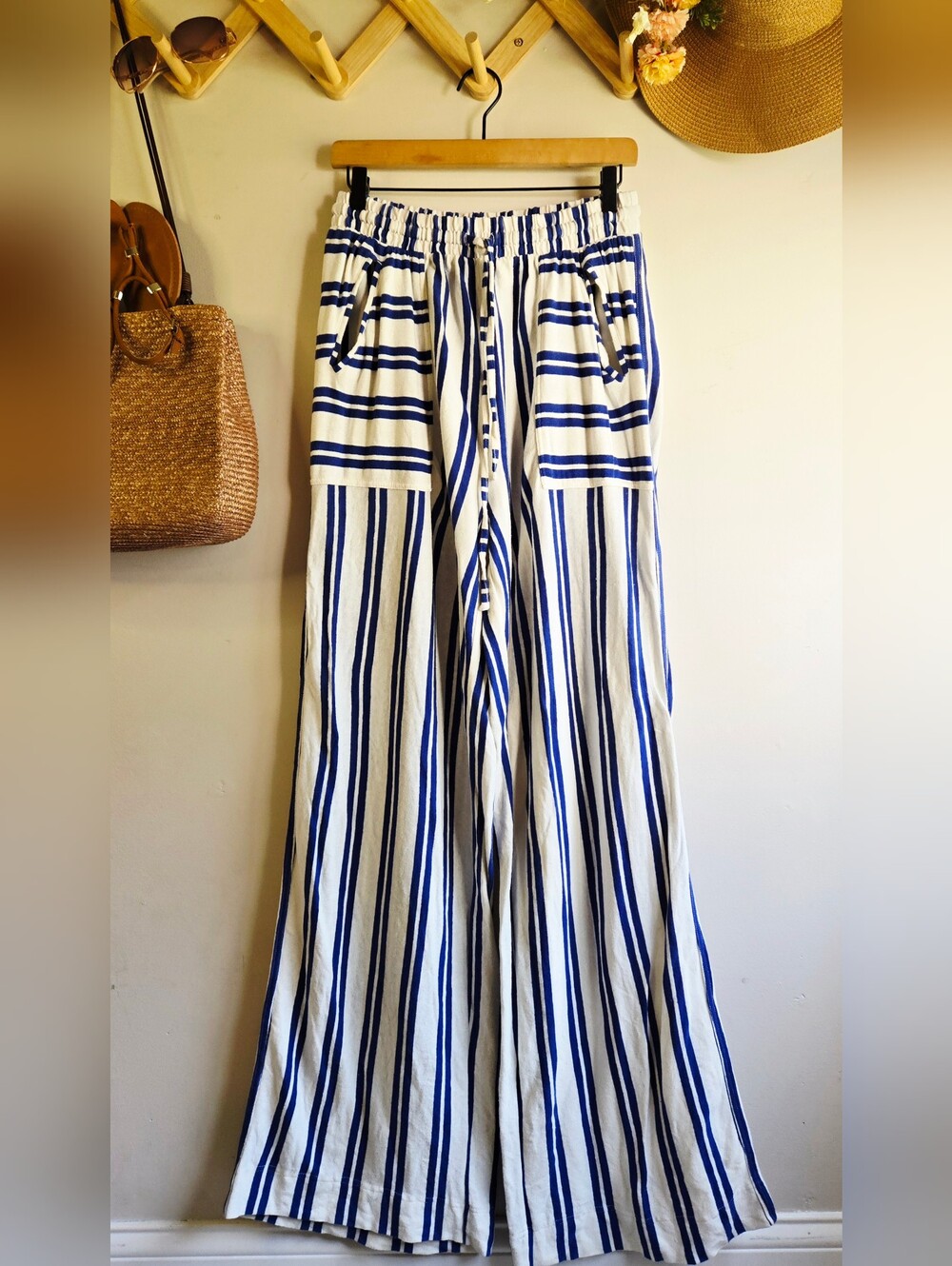 Free People Beach Blue & White Striped Wide-Leg Pants